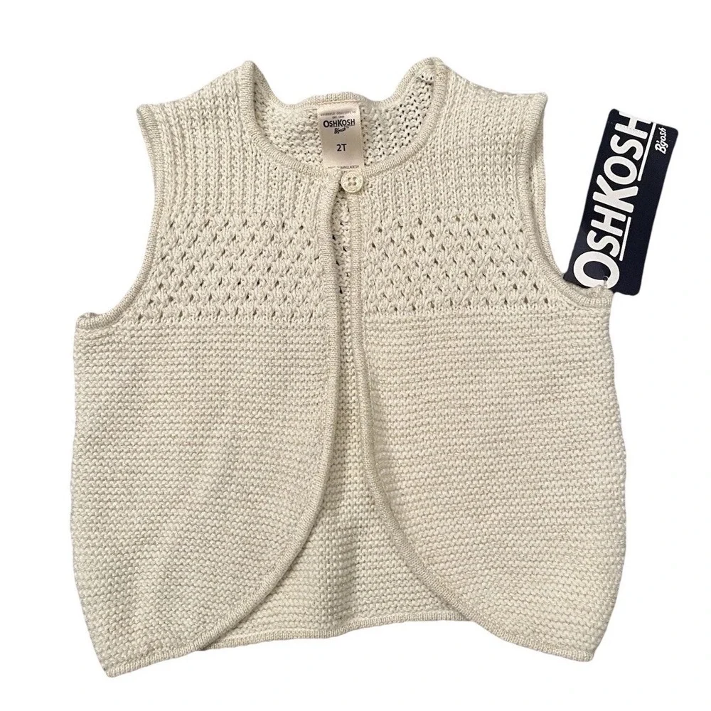 New Oshkosh B'gosh Girl's Gold Glitter Beige Knit Vest Sz 2T Sparkle‎ NWT